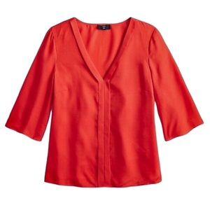 Silk Red V-Neck Blouse